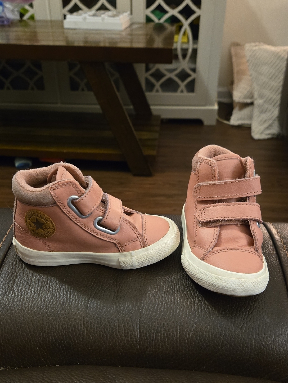 Kids Pink High-Top Velcro Converse